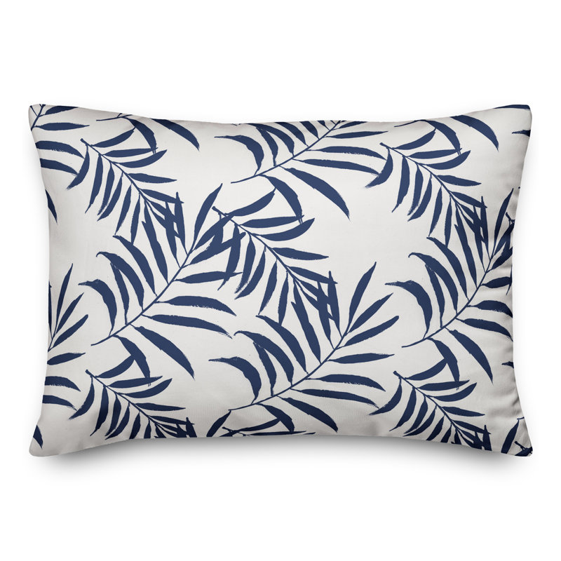  Coussin décoratif floral intérieur / extérieur en polyester, H 18 po x l 25 po, Bleu marine