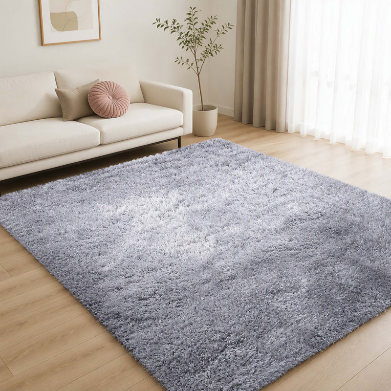 Tapis gris moelleux de qualité supérieure de 7,5 po x 9,5 pi avec tapis moelleux moderne mesurant 89 x 113 po
