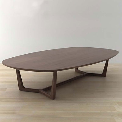 Retro Brown Solid Wood Oval Coffee Table