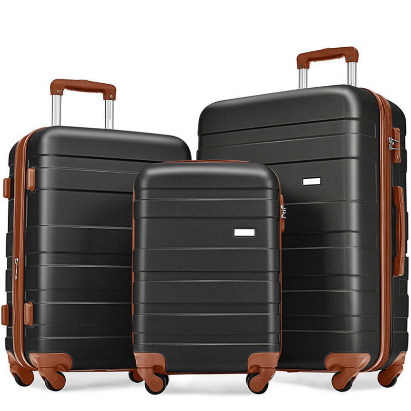 Ensemble de valises rigides en ABS léger avec serrure TSA, Black/Brown