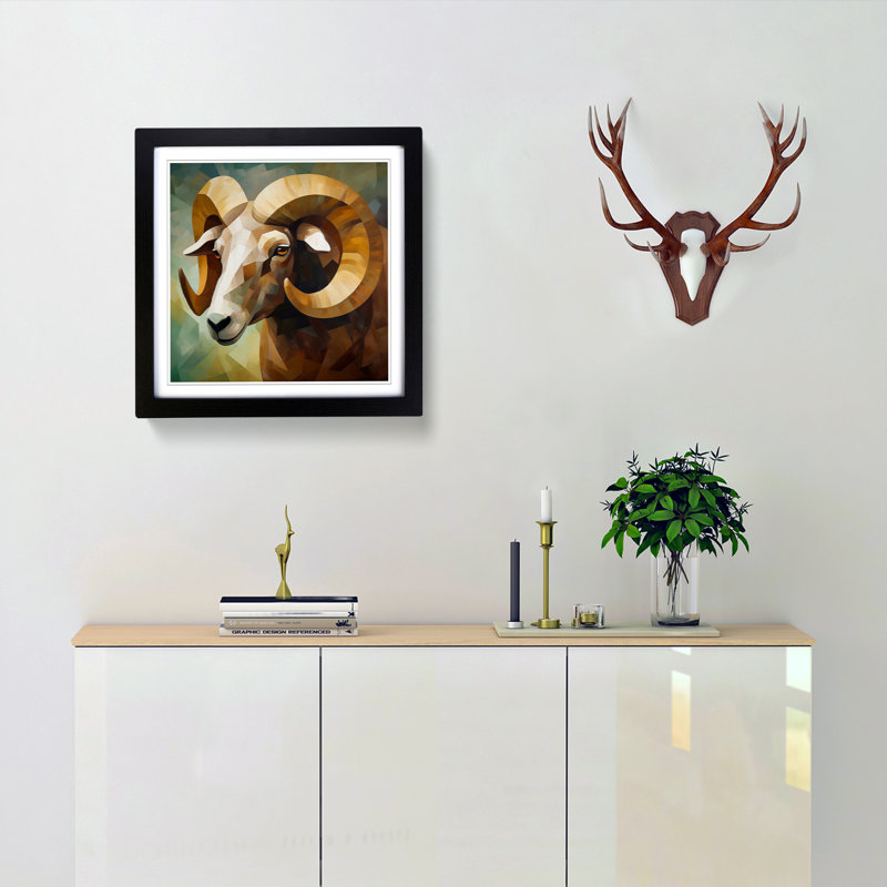 Ram Sheep Cubism - Framed Print, Black