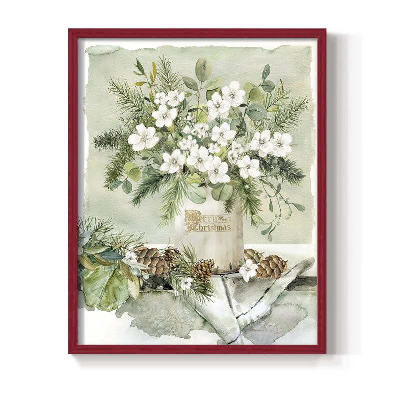 «Merry Christmas Bouquet», reproduction encadrée - bois massif, H 30 po x l 24 po, Rouge