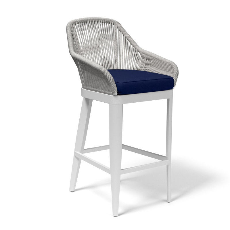 Miami Outdoor Bar Stool, Echo Ash Sunbrella®, White