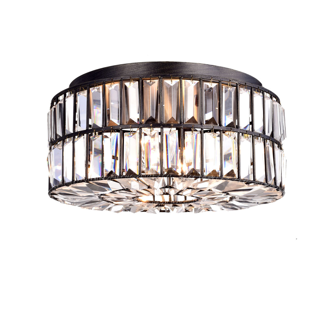 Lindiwe 4 - Light 15.4" Antique Black Crystal Glass Prism Flush Mount House of Hampton®