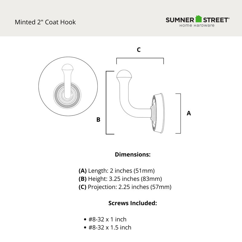 Minted 2'' Wide Satin Nickel Robe Hook, Satin Nickel