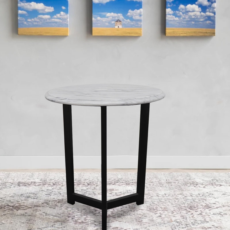 Table d'appoint ronde en marbre onyx - 20 po de diamètre, 24 po de hauteur - Plateau en marbre gris Badal avec base en métal noir - Table de bout moderne pour le salon et la chambre à coucher