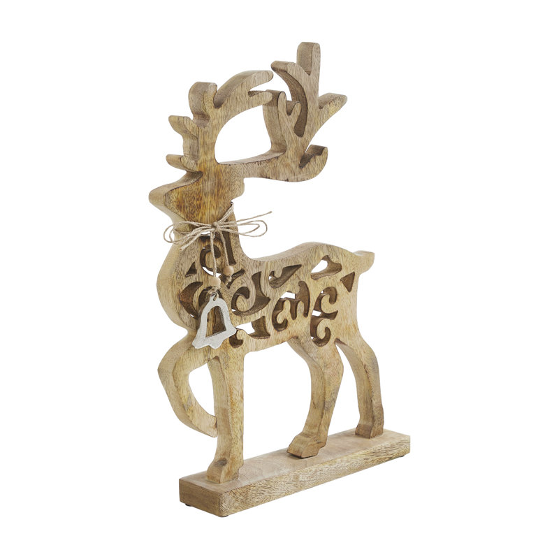 Grand renne en bois orné, H 16,5 po x l 11,75 po x P 2,25 po
