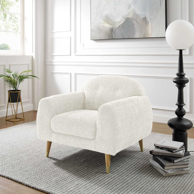 Elishah 96Cm Wide Tufted Armchair, Natural, Cream White Boucle