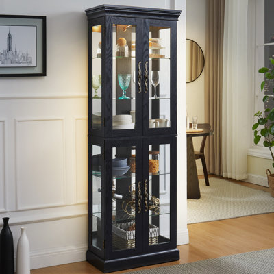 Elegant Six - Tier Lighted Glass Display Cabinet For Living Room, Customizable With Vintage Handle Curio Collectibles In Pantry, Featuring Hinge And Adjustable Shelves