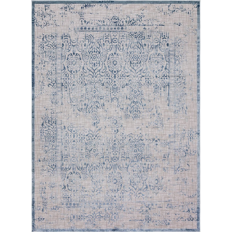 Bleu oriental/Ivoire Tapis décoratif Glencoe, Rectangle 5 pi x 8 pi