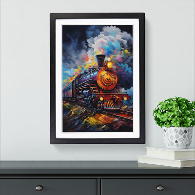 Steam Train Modern - Single Picture Frame Print on Wood