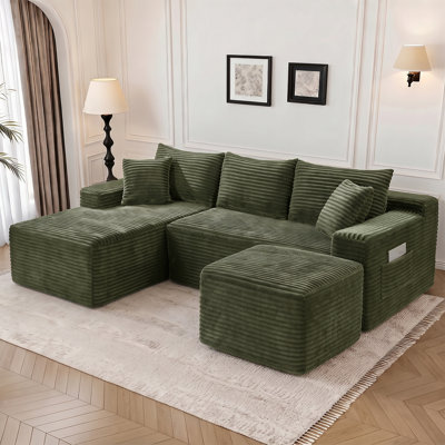 94.5“Cloud Modular Sectional Sofa with 1 Ottoman,Modern Minimalist Upholstered Couches, Comfort U Shaped Sofa for Living Room,Deep Seat Corner Couch,No Assembly Required