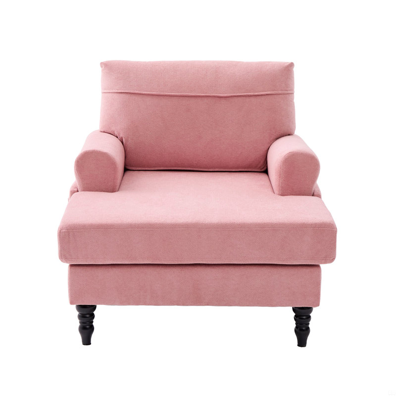 Chenille Fabric Chaise Lounge Recliner Single Sofa Living Room Bedroom Rest Chair, Pink