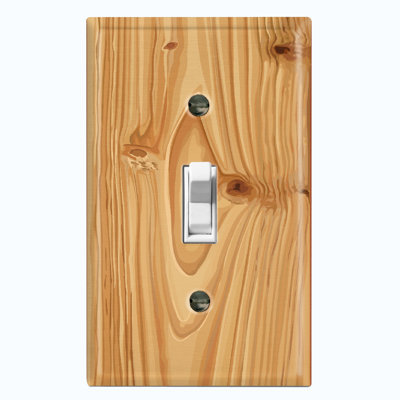 Metal Light Switch Plate Outlet Cover (Biege Wood Print - Single Toggle)