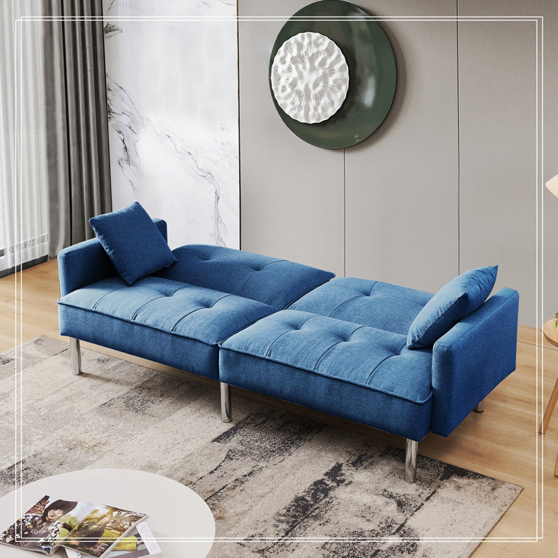 Lebreton Upholstered 84.6 " Fabric Sofa Bed, Blue Fabric