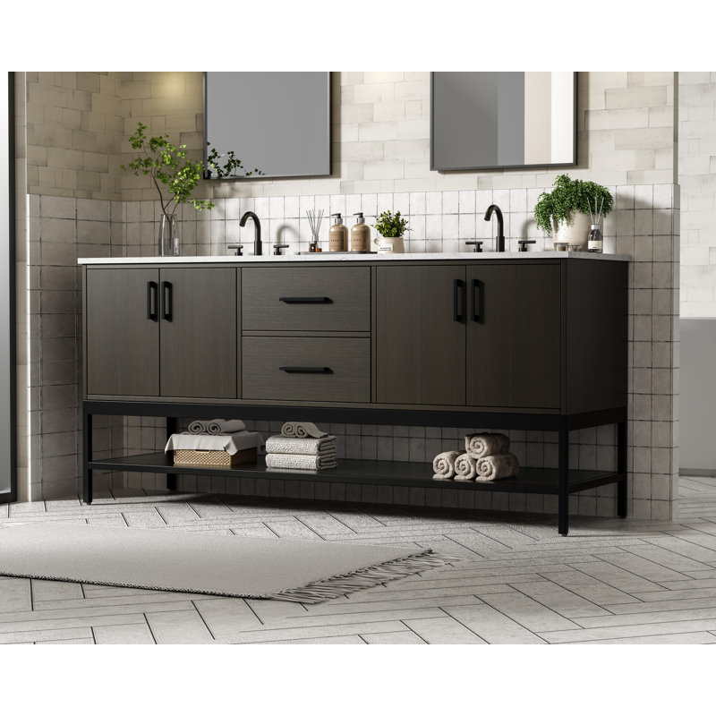 72 inch Double Bathroom Vanity, Mocha Brown