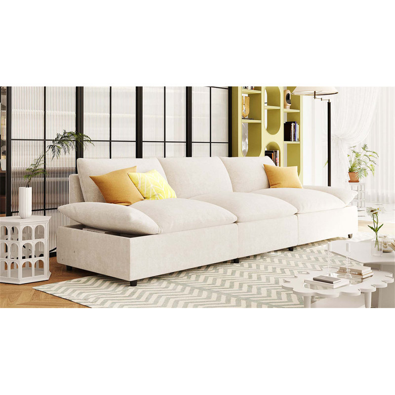 Comfortable Three-Seater Sofa with Dual Storage Units for Various Spaces, Beige