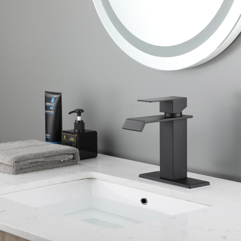 Robinet pour salle de bain à cascade, poignée simple avec bonde escamotable (trop-plein) | Idée de cadeau, Noir mat