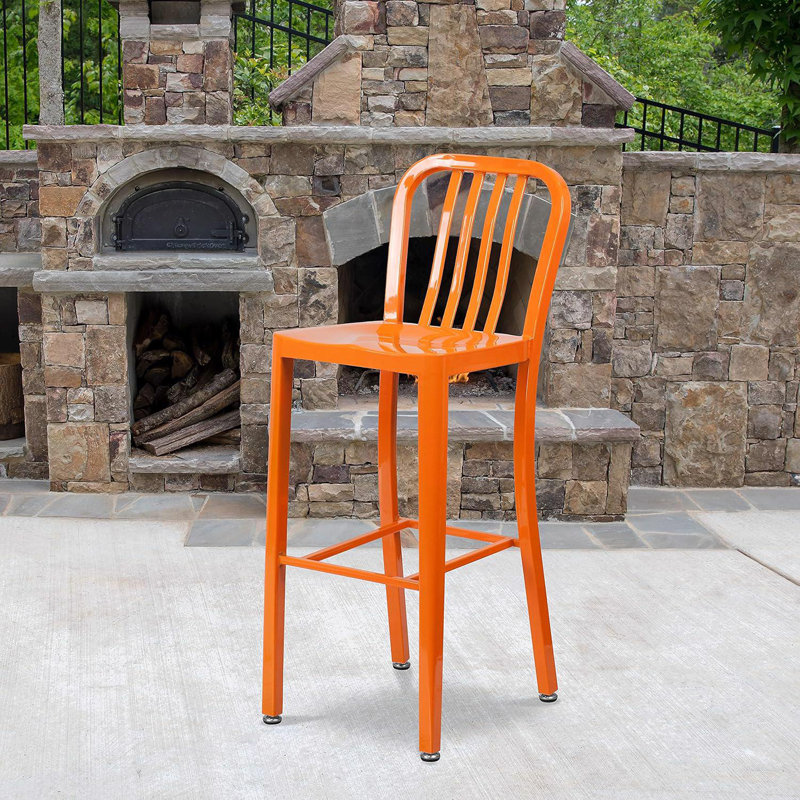 Anietra Slat Back Commercial Stool - Modern Metal Galvanised Steel, Orange