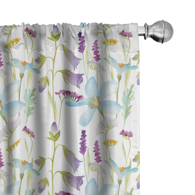 Watercolor Floral Semi-Sheer Rod Pocket Curtain Panels, 28" x 95"