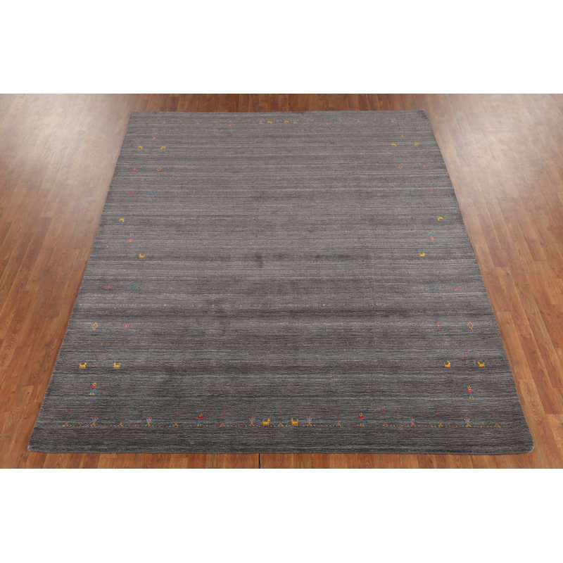 Tapis gris à rayures indiennes Gabbeh 8 x 10