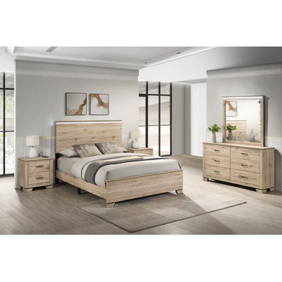 Rustic Farmhouse Bedroom Set With LED Headboard