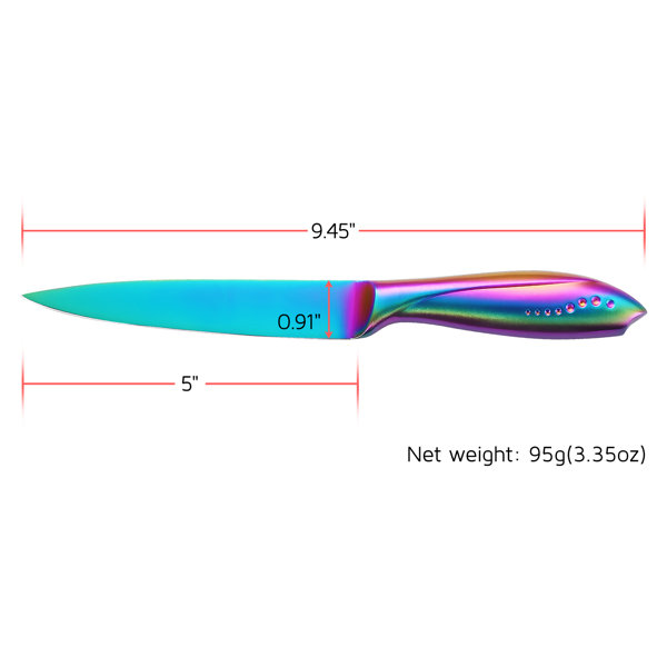 WELLSTAR Kitchen Knife Set 3 Piece, Razor Sharp German Stainless Steel Blade and Comfortable Handle with Rainbow Titanium Coated, Chef Santoku Paring