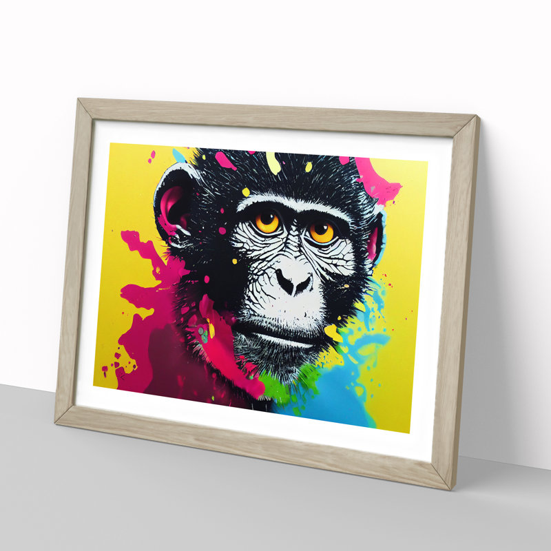 Monkey Splash - Framed Print, 46cm H x 64cm W, Oak Framed