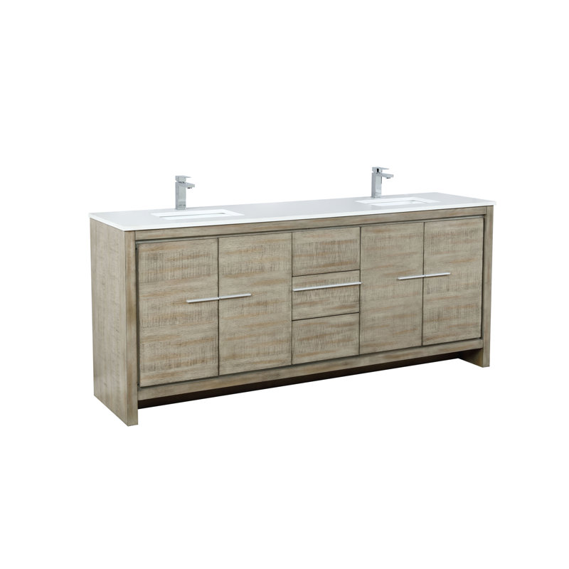 Lafarre 80 in W x 20 in D Double Bath Vanity and Faucet Set, Rustic Acacia, White Cultured Marble