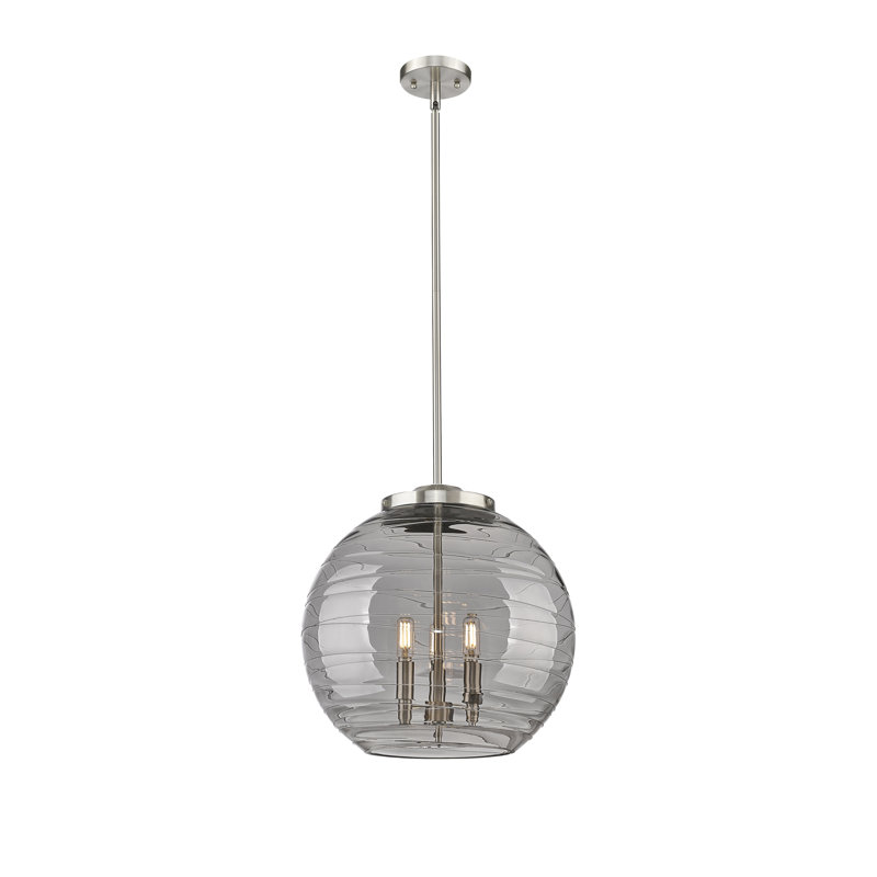 Luminaire suspendu 3 lumières Christly, H 17,13 po x l 15,75 po x P 15,75 po, Argent foncé, Gris fumée clair