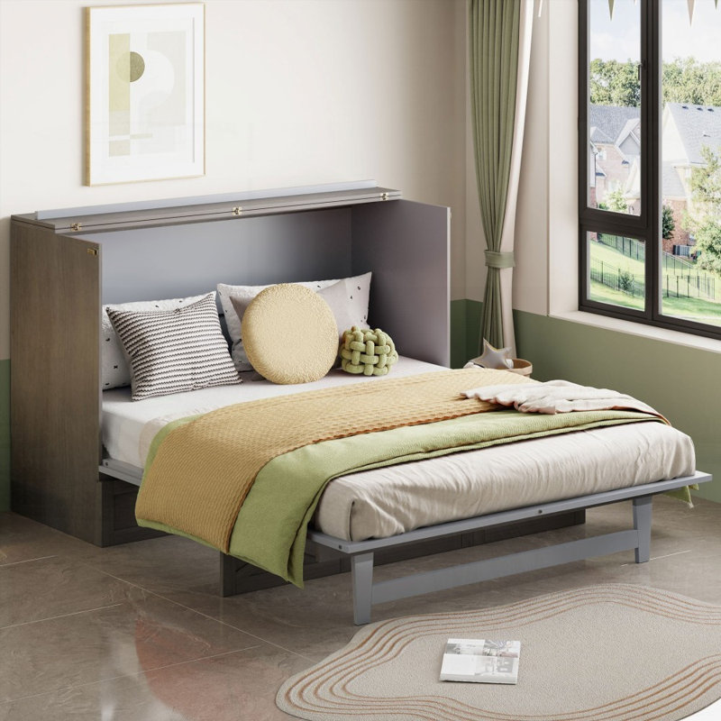 Lit escamotable pleine grandeur avec grands tiroirs - peu encombrant Robuste (L 75,5 po x l 56 po x H 42,7 po), gris, Full