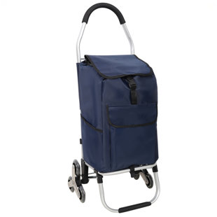Chariot d'escalier avec roulettes, chariot de magasinage pliable noir, sac imperméable Oxford commercial, roues triangulaires en acier inoxydable