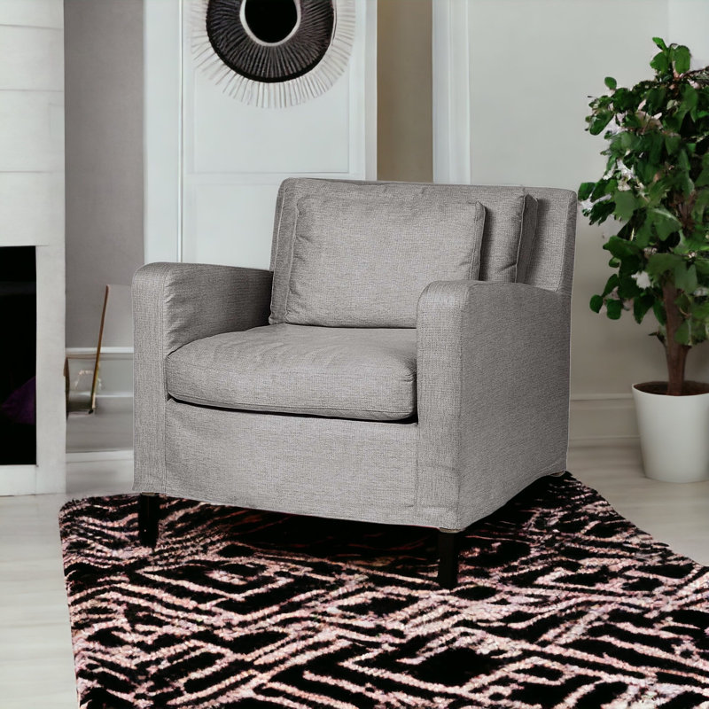 Chaise avec accoudoirs en lin 38 po gris et brun