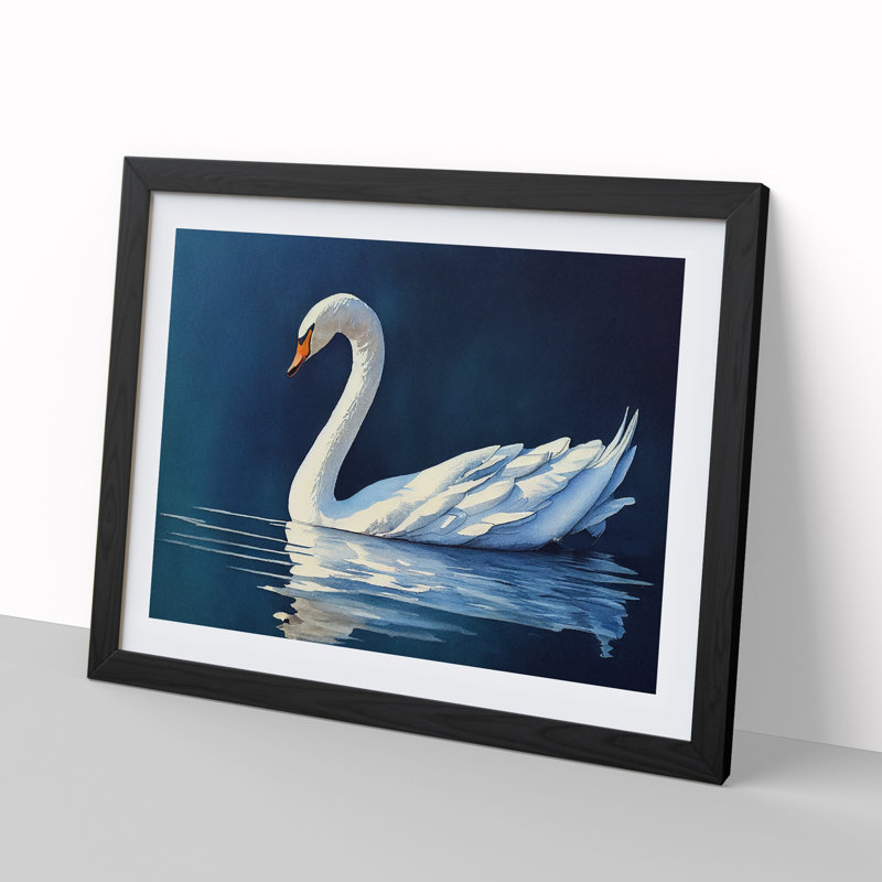 Swan Watercolour Vol.1 - Single Picture Frame Print, Black Framed, 46cm H x 64cm W x 2cm D