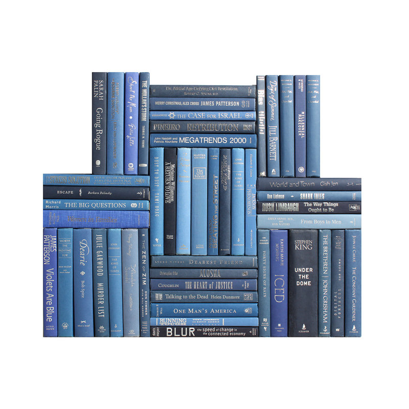 Modern Denim & Gold Book Wall, 75, 9.5" H x 83" W x 8" D, Serene Sky Blue