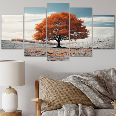 «Red Tree Autumn Whispers», reproduction d'art sur toile - 5 panneaux