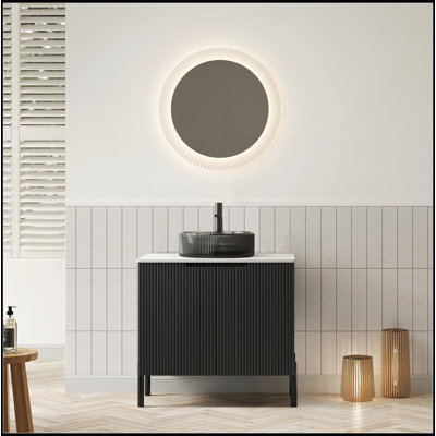 Meuble-lavabo autoportant 24 po avec lavabo en verre noir transparent 24 po