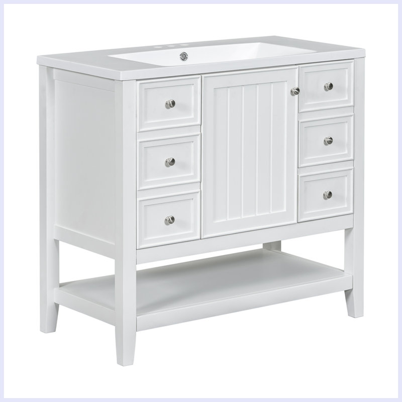 Ensemble de meuble-lavabo moderne avec lavabo et trois tiroirs, Blanc