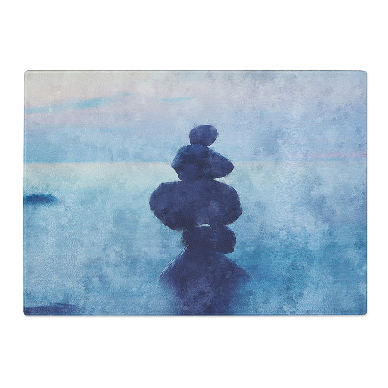 Tempered Glass Balancing Zen Stones upon a Lake Painting Chopping Board, 28.5 cm x 39 cm