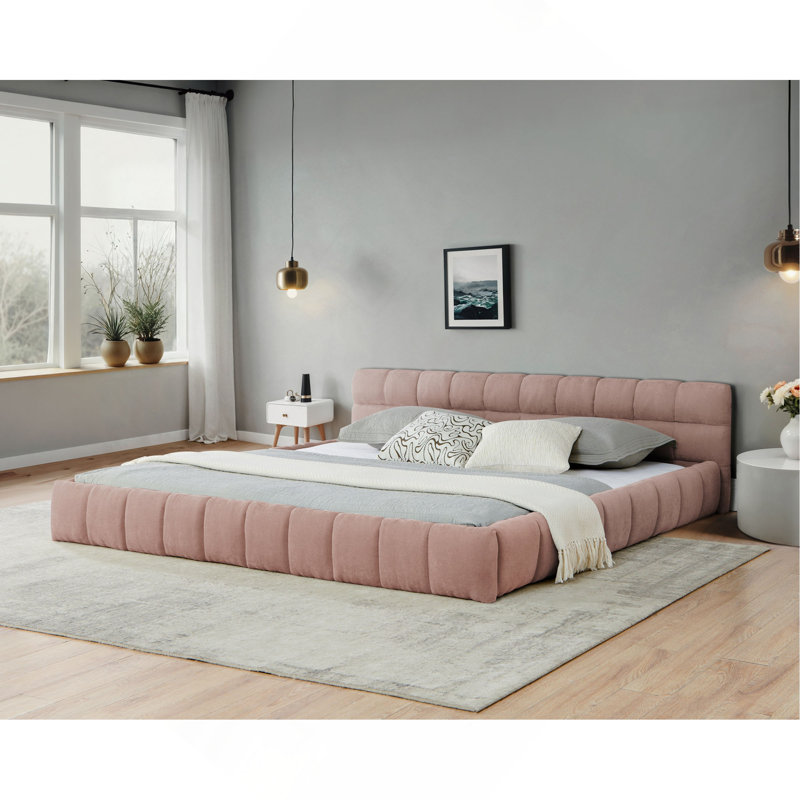 Structure de lit tapissier californien avec tissu épais, lit plateforme en chenille avec tête de lit et structure solide. Aucun sommier tapissier requis