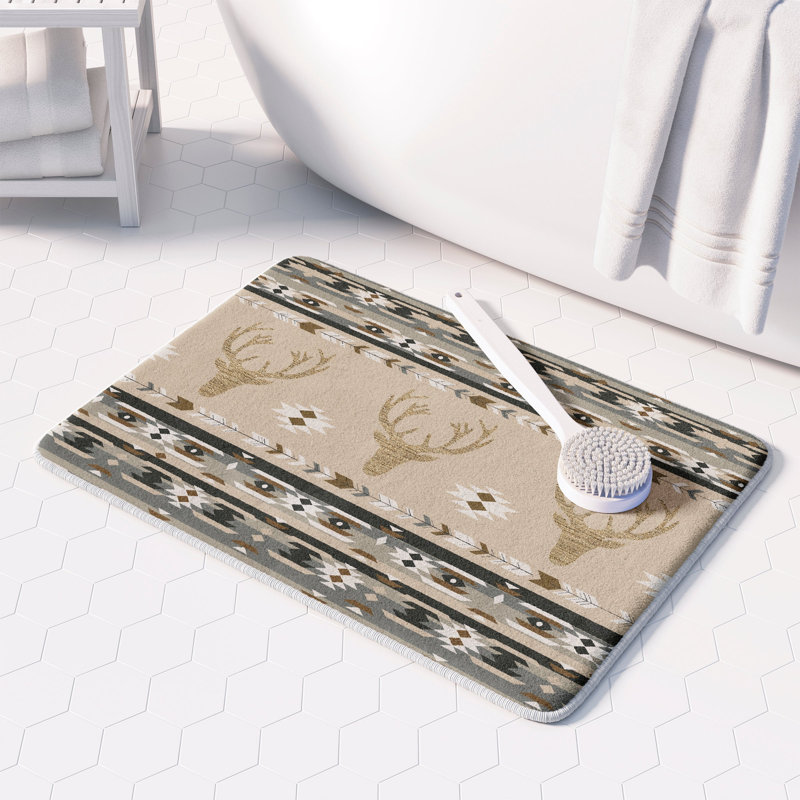 Kentmere Teal Deer Memory Foam Rug, Brown/White/Gray
