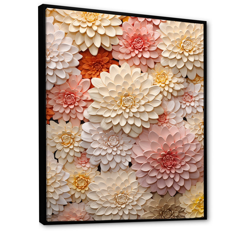 Zinnias beige minimalisme rose sur toile, Cadre flottant noir, H 32 po x l 16 po x P 1 po
