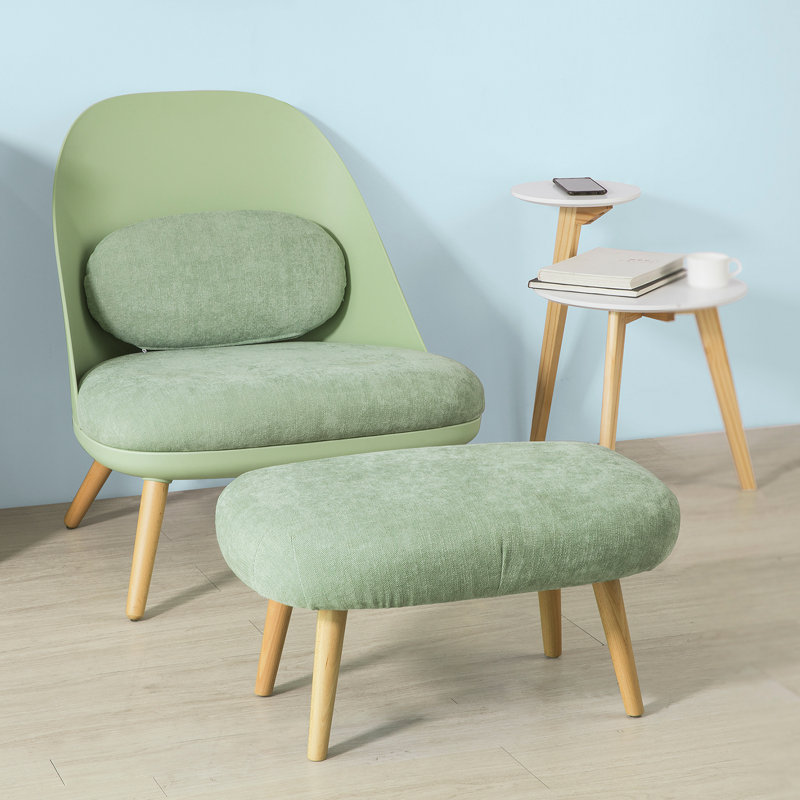 Paget Upholstered Accent Chair with Footstool, Mint/Brown