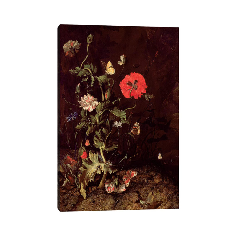 Forest Floor Still Life with Flowers and Butterflies 1 Piece Wrapped Canvas Wall Art