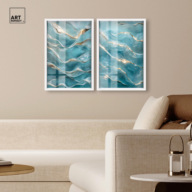 Ensemble de décorations murales modernes à motif de boîtes brillantes par Art Remedy, cadre blanc, 16 x 24, H 25 po x l 17 po