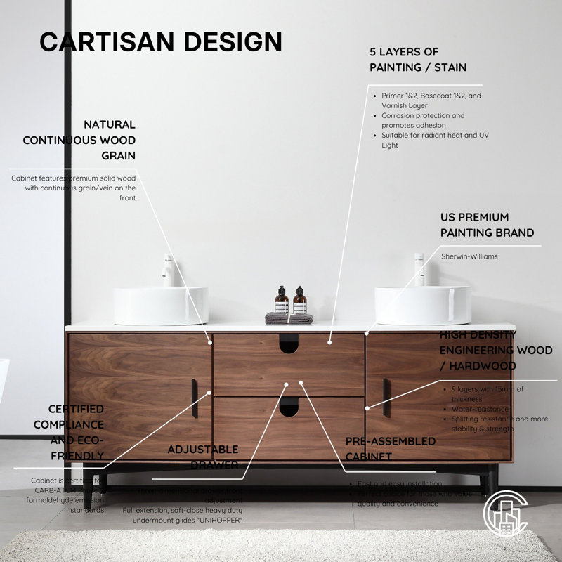 Portree 72" W Double Vanity, Walnut