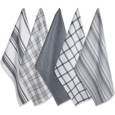 Gray Assorted Woven Kitchen Towels, 5-Piece Dish Towel Set for Drying & Everyday Cleaning