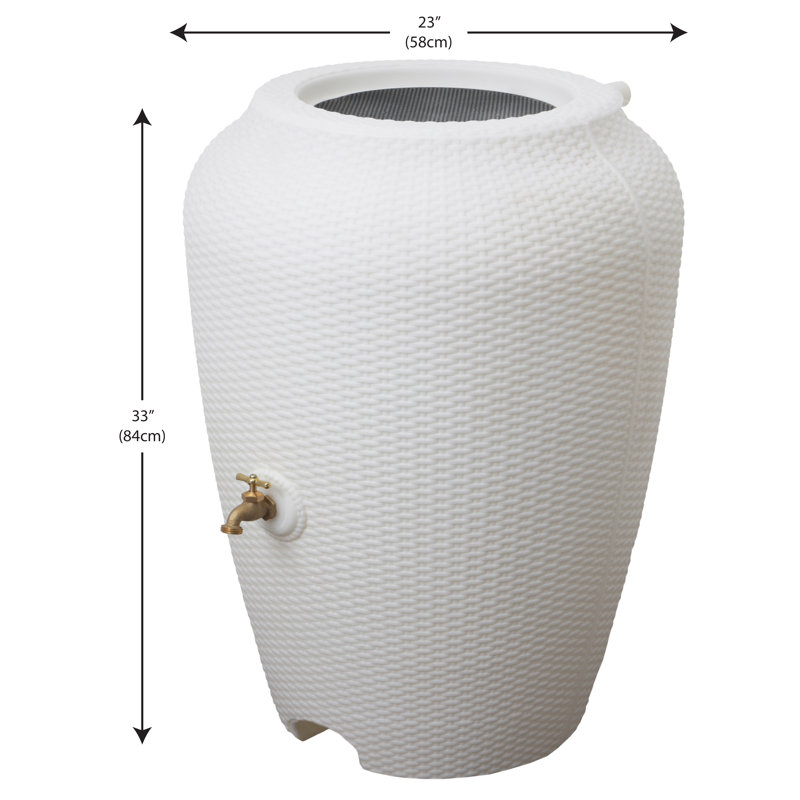 Wicker Texture 50 Gallon Rain Barrel for Water Storage, White Sand