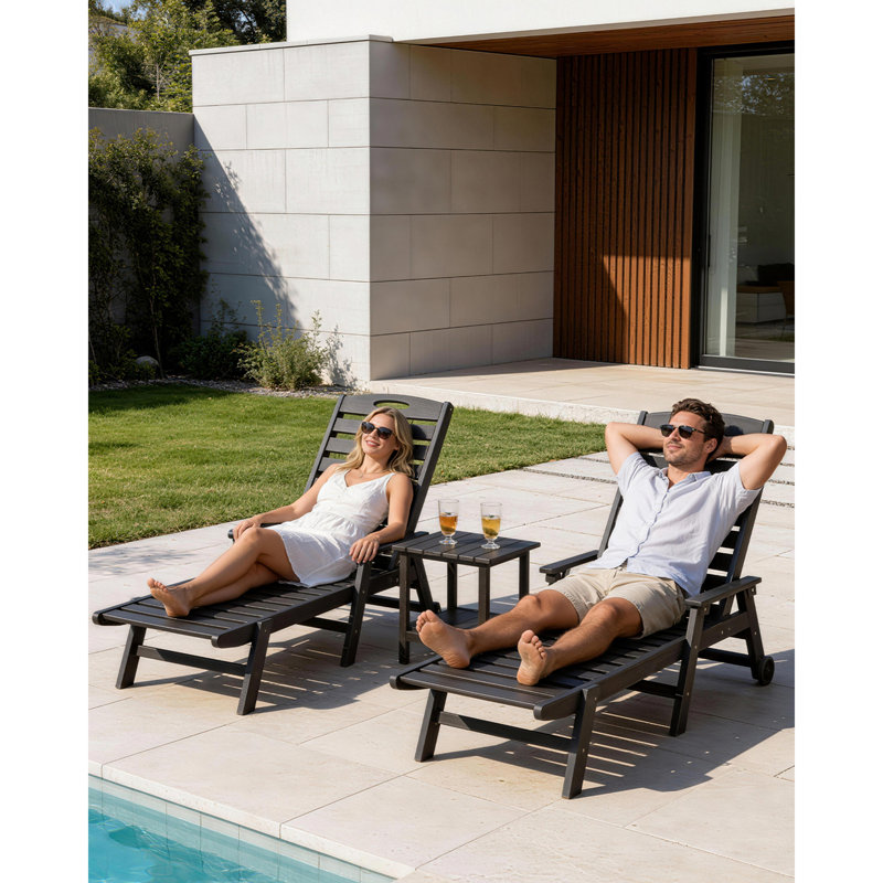 Pool Lounge Chairs with Table, Black