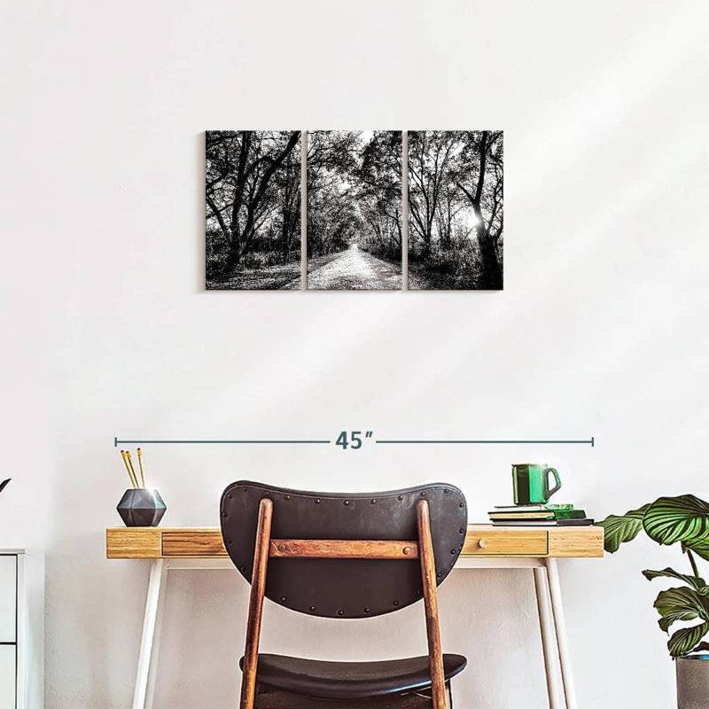 Ensemble de 3 pièces sur toile Trees BW Forest Path, H 15 po x l 32 po x P 1,25 po